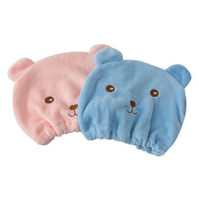 Load image into Gallery viewer, Cartoon Bear Thickened Coral Velvet Hair Drying Cap Strong Water-absorbent Quick-drying Turban