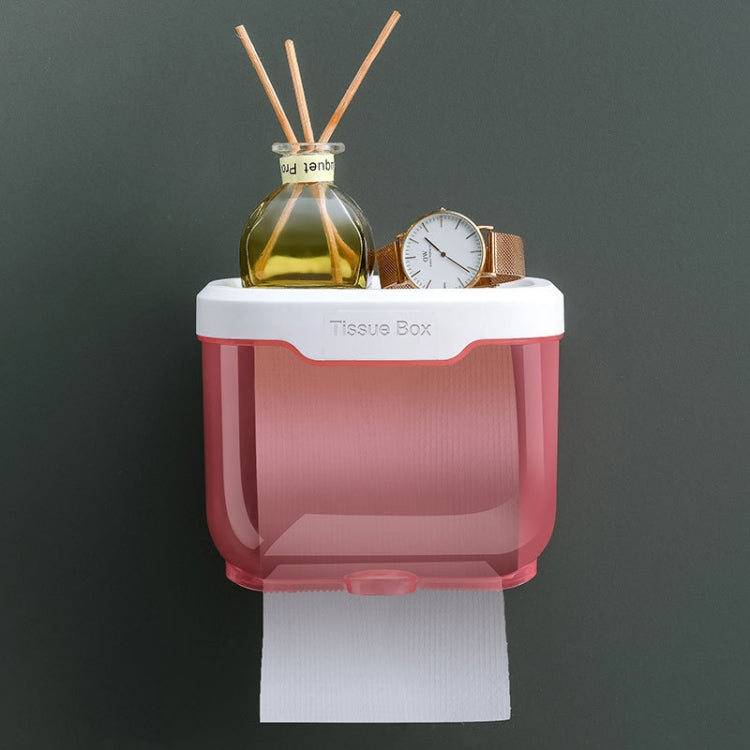 Punch-free Bathroom Transparent Waterproof Tissue Box Toilet Wall-mounted Storage Rack, Large (Black), Large (Pink), Small (Black), Small (Pink)