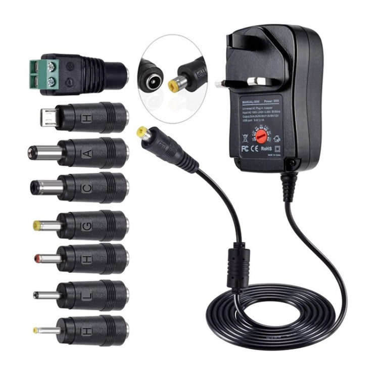 30W USB Interface Adjustable Power Adapter With Power Monitoring LED Light, US Plug, EU Plug, UK Plug, AU Plug