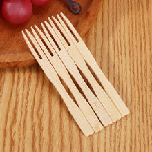 Load image into Gallery viewer, Bamboo Fruit Stick Disposable Two Tines Dessert Fork For Home Use, 100pcs /Can, 200pcs /Can