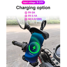 Load image into Gallery viewer, Motorcycle Sunshade Rainproof Mobile Phone Holder, Mirror Holder  No Charge, Handlebar Holder No Charge, Charging Handlebar Holder 5V-2A, Charging Handlebar Holder 5V-3.1A, Charging Handlebar Holder 18W (QC3.0), Charging Mirror Holder 5V-2A            ...