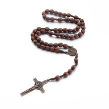 Load image into Gallery viewer, Wooden Beads Handmade Wire Vintage Cross Necklace, Light Coffee, Dark Coffee
