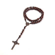 Load image into Gallery viewer, Wooden Beads Handmade Wire Vintage Cross Necklace, Light Coffee, Dark Coffee