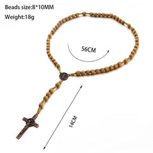 Load image into Gallery viewer, Wooden Beads Handmade Wire Vintage Cross Necklace, Light Coffee, Dark Coffee
