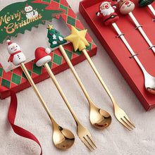 Load image into Gallery viewer, 4pcs /Pack Christmas Cartoon Doll Stainless Steel Tableware, A Spoon Fork, B Spoon Fork, C Spoon Fork, D Spoon