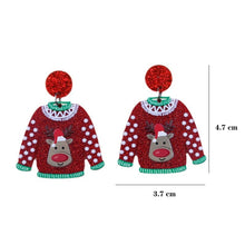 Load image into Gallery viewer, 1pair Sweater Christmas Earrings Cute Elk Snowman  Earstuds, Snowman Green, Old Man Green, Elk Red, Gift Box Red