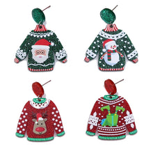 Load image into Gallery viewer, 1pair Sweater Christmas Earrings Cute Elk Snowman  Earstuds, Snowman Green, Old Man Green, Elk Red, Gift Box Red
