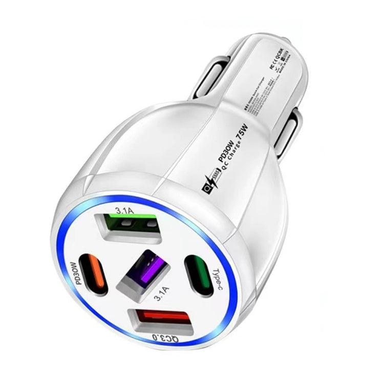 3USB+2PD 75W Dual Line Car Mobile Phone Fast Charging Charger, Black, White