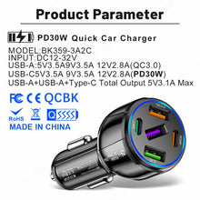 Load image into Gallery viewer, 3USB+2PD 75W Dual Line Car Mobile Phone Fast Charging Charger, Black, White