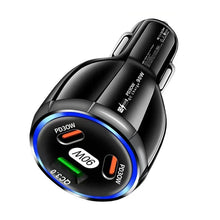 Load image into Gallery viewer, 90W Super Fast Charging USB-C Car Charger Dual PD 30W+QC3.0 Charging Station, Black, White