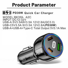 Load image into Gallery viewer, 90W Super Fast Charging USB-C Car Charger Dual PD 30W+QC3.0 Charging Station, Black, White