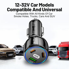 Load image into Gallery viewer, 90W Super Fast Charging USB-C Car Charger Dual PD 30W+QC3.0 Charging Station, Black, White