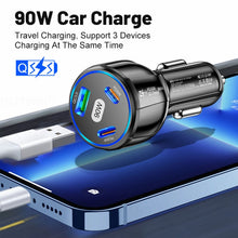 Load image into Gallery viewer, 90W Super Fast Charging USB-C Car Charger Dual PD 30W+QC3.0 Charging Station, Black, White