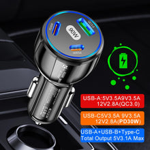 Load image into Gallery viewer, 90W Super Fast Charging USB-C Car Charger Dual PD 30W+QC3.0 Charging Station, Black, White