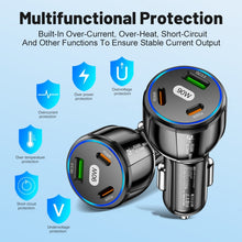 Load image into Gallery viewer, 90W Super Fast Charging USB-C Car Charger Dual PD 30W+QC3.0 Charging Station, Black, White