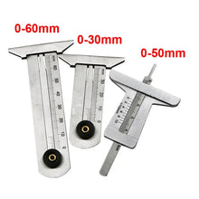 Load image into Gallery viewer, Stainless Steel Tire Tread Vernier Depth Gauge, 0-30mm, 0-50mm, 0-60mm