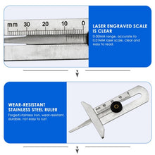 Load image into Gallery viewer, Stainless Steel Tire Tread Vernier Depth Gauge, 0-30mm, 0-50mm, 0-60mm