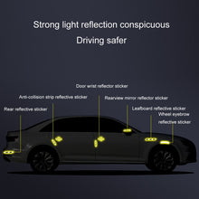 Load image into Gallery viewer, 8pcs/set Car Door Handle Rearview Mirror Safety Warning Protective Reflective Sticker, Red, Yellow, White, Blue, Fluorescent Green