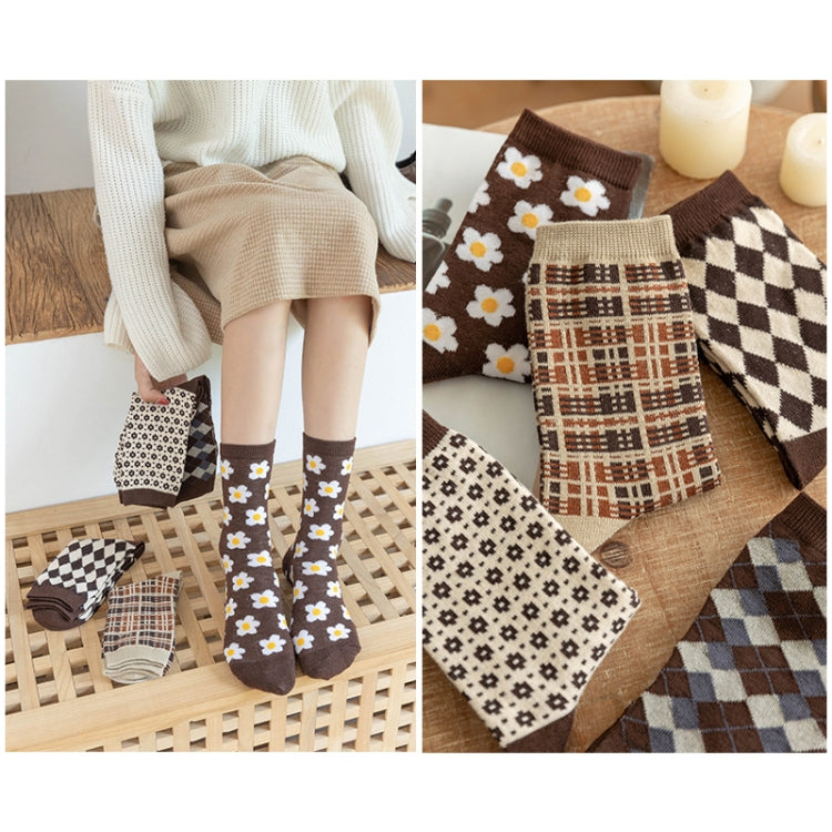1pair Women Autumn and Winter Socks Brown Color Thick Retro Mid-calf Socks