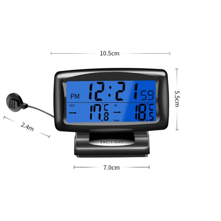 LCD Night Light Car Clock Automotive Electronics Inside And Outside Dual Thermometer, 2 in 1 Black