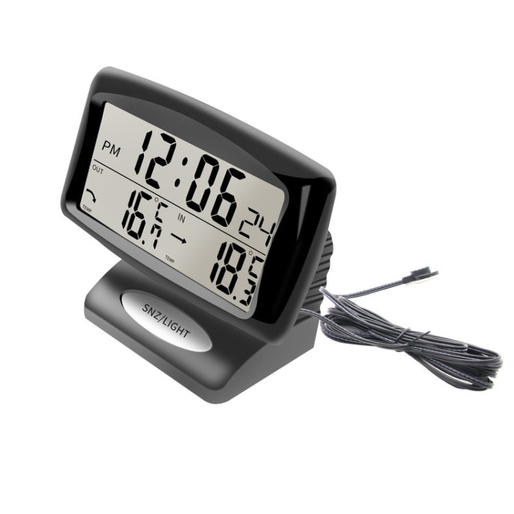 LCD Night Light Car Clock Automotive Electronics Inside And Outside Dual Thermometer, 2 in 1 Black