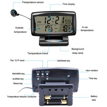 Load image into Gallery viewer, LCD Night Light Car Clock Automotive Electronics Inside And Outside Dual Thermometer, 2 in 1 Black