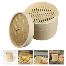 Load image into Gallery viewer, Bamboo Bun Steamer Food Veggie Steamer Basket, 21cm Cover, 21cm Cage, 27cm Cover, 27cm Cage