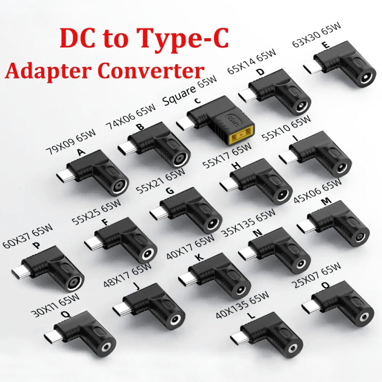 65W Female To Type-C Male DC Power To PD Power Laptop Multifunction Adapter, 7.9x0.9mm A, 7.4x0.6mm B, Square Port C, 6.5x1.4mm D, 6.3x3.0mm E, 5.5x2.5mm F, 5.5x2.1mm G, 5.5x1.7mm H, 5.5x1.0mm I, 4.8x1.7mm J, 4.0x1.7mm K, 4.0x1.35mm L, 4.5x3.0mm M     ...