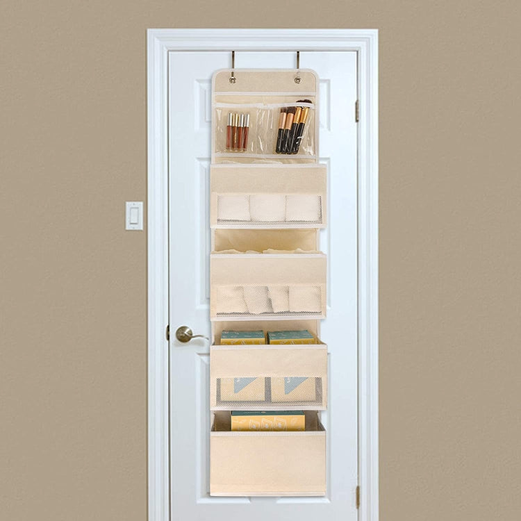 GD03 Wall-Mounted Fabric Storage Bag Wardrobe Room Door Behind Hanging Bag, Gray 4-grids, Beige 4-grids, Brown 4-grids, Black 4-grids, 4+1 Gray, 4+1 Beige, Wave Pattern 4-grids, Lantern Flower 4-grids
