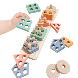 Children Geometric Shapes Color Matching Building Blocks Columns Toys