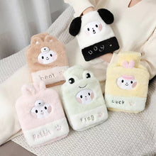 Load image into Gallery viewer, 1L Hot Water Bag Dual Hands Plush Cute Hand Warmer, Black and White Puppy, Brown Bear, Fruit Green Frog, Yellow Duck, Pink Bunny, Consortium, Naughty Cat, Little Brown Bear, Little White Rabbit