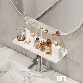Faucet Rack Home Bathroom Vanity Shelf No Hole Storage Shelf, 30cm (White), 40cm (White), 50cm (White), 30cm (Black), 40cm (Black), 50cm (Black), 30cm (Gray), 40cm (Gray), 50cm (Gray), 50cm U-shaped (White), 50cm U-shaped (Black), 50cm U-shaped (Gray)