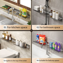 Load image into Gallery viewer, Faucet Rack Home Bathroom Vanity Shelf No Hole Storage Shelf, 30cm (White), 40cm (White), 50cm (White), 30cm (Black), 40cm (Black), 50cm (Black), 30cm (Gray), 40cm (Gray), 50cm (Gray), 50cm U-shaped (White), 50cm U-shaped (Black), 50cm U-shaped (Gray)