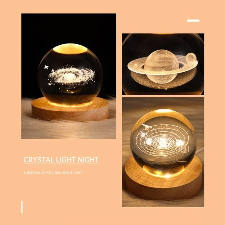 6cm With Warm Light Base 3D Laser Engraved Crystal Ball Night Light USB Glowing Glass Ball