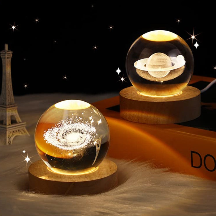 6cm With Warm Light Base 3D Laser Engraved Crystal Ball Night Light USB Glowing Glass Ball