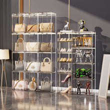 Load image into Gallery viewer, Stackable Transparent Storage Box Magnetic Suction Bookcase Handbag Display Rack, No Partitions, Single Partition, Double Partition, Three Partitions, Side Opening