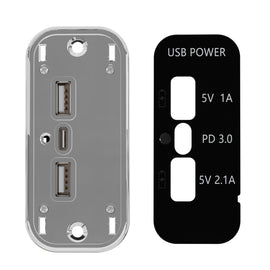 12/24V USB+Type-C Car, RV, Boat Mobile Phone Charger Modification, Silver 2.1A+1A+PD3.0