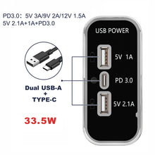 Load image into Gallery viewer, 12/24V USB+Type-C Car, RV, Boat Mobile Phone Charger Modification, Silver 2.1A+1A+PD3.0