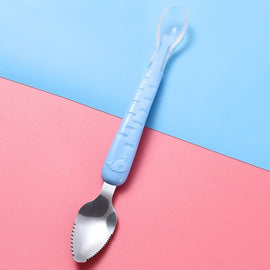 Baby Fruit Double-Ended Scraping Spoon 304 Stainless Steel Silicone Soft Spoon, Pink, Blue, Blue With Storage Box, Pink With Storage Box