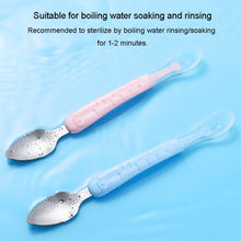 Load image into Gallery viewer, Baby Fruit Double-Ended Scraping Spoon 304 Stainless Steel Silicone Soft Spoon, Pink, Blue, Blue With Storage Box, Pink With Storage Box