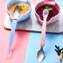 Load image into Gallery viewer, Baby Fruit Double-Ended Scraping Spoon 304 Stainless Steel Silicone Soft Spoon, Pink, Blue, Blue With Storage Box, Pink With Storage Box