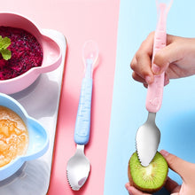 Load image into Gallery viewer, Baby Fruit Double-Ended Scraping Spoon 304 Stainless Steel Silicone Soft Spoon, Pink, Blue, Blue With Storage Box, Pink With Storage Box