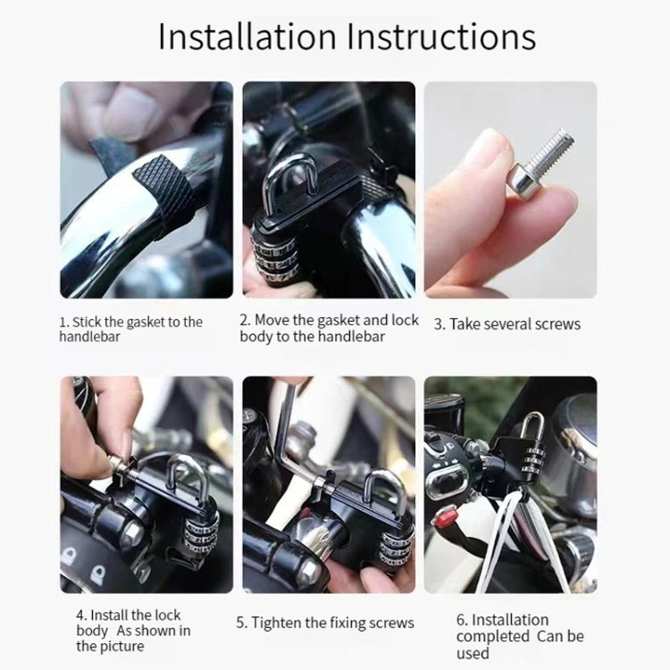Motorcycle Helmet Anti-Theft Lock Fixed Helmet Combination Padlock, Black, Silver