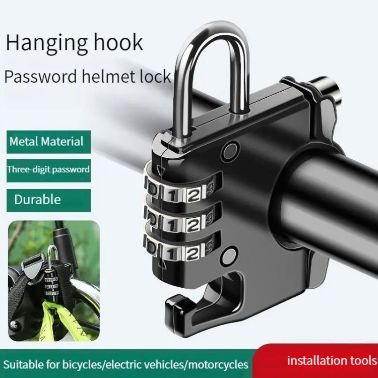 Motorcycle Helmet Anti-Theft Lock Fixed Helmet Combination Padlock, Black, Silver