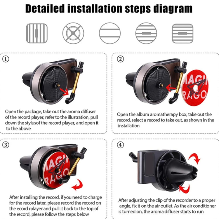Car Aroma Diffuser Air Vent Rotating Retro Gramophone Fragrance Diffuser Ornament, Gramophone+3pcs Refill Aroma