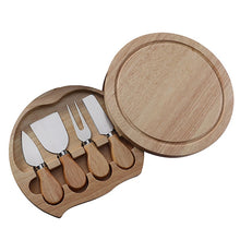 Load image into Gallery viewer, 4pcs /Set Round Oak Box Cheese Knife Spatula Stainless Steel Cheese Tools Cutlery, Steel Color, Black, Gold