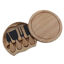 Load image into Gallery viewer, 4pcs /Set Round Oak Box Cheese Knife Spatula Stainless Steel Cheese Tools Cutlery, Steel Color, Black, Gold