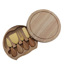 Load image into Gallery viewer, 4pcs /Set Round Oak Box Cheese Knife Spatula Stainless Steel Cheese Tools Cutlery, Steel Color, Black, Gold