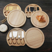 Load image into Gallery viewer, 4pcs /Set Round Oak Box Cheese Knife Spatula Stainless Steel Cheese Tools Cutlery, Steel Color, Black, Gold