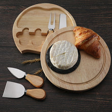 Load image into Gallery viewer, 4pcs /Set Round Oak Box Cheese Knife Spatula Stainless Steel Cheese Tools Cutlery, Steel Color, Black, Gold